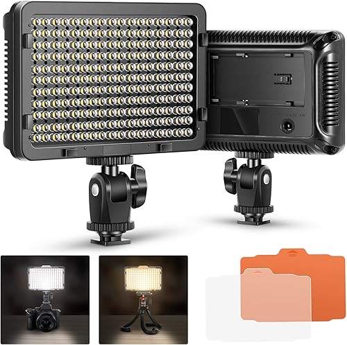Neewer Luz de vídeo en la cámara Foto regulable Panel 176 LED con rosca de 14" para Canon, Nikon, Sony y otras cámaras DSLR, 5600K (batería no