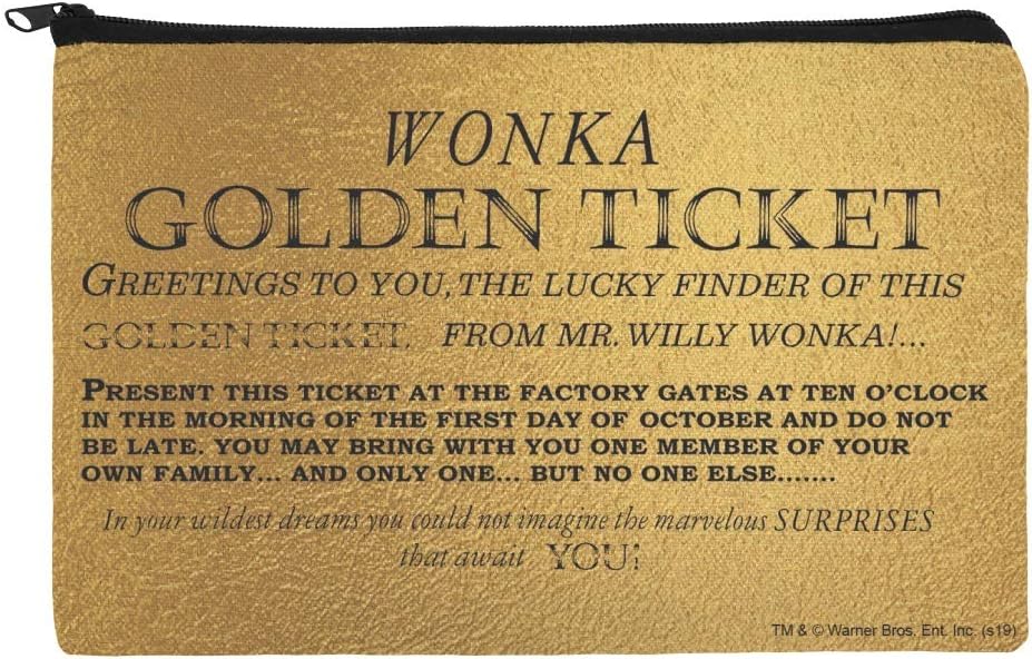 Willy Wonka and The Chocolate Factory Golden Ticket Pencil Pen Organizer Zipper Pouch Case