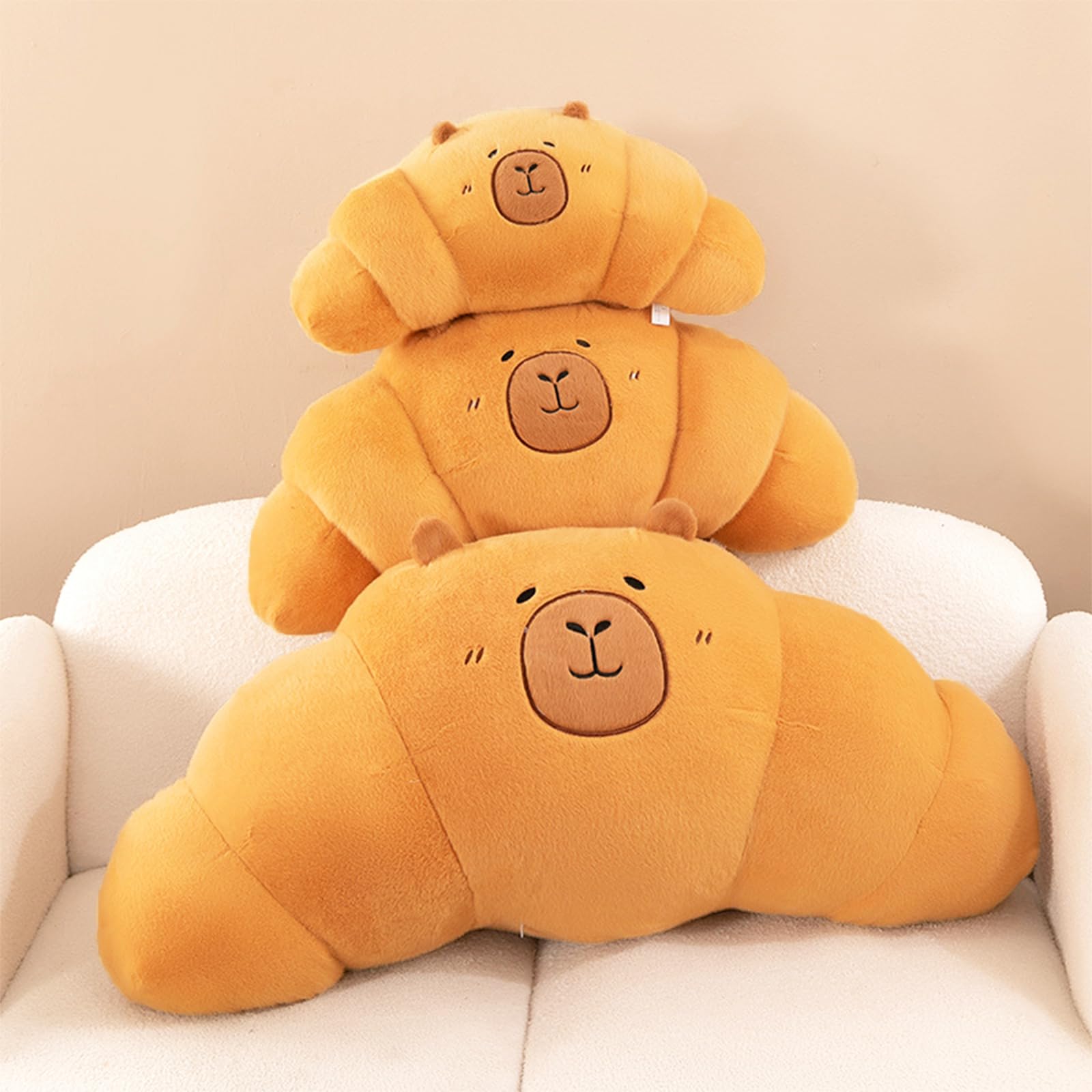 PEACH CAT Croissant Capybara Plush Pillow Cute Toast Bread Stuffed Animals Soft Food Plushies Toy Gifts for Kids 19.7"