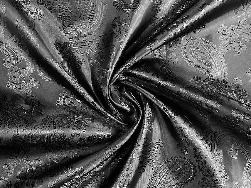 Paisley Jacquard Satin Lining Fabric Material Black (Precut - 1Mtr-150cmx100cm)
