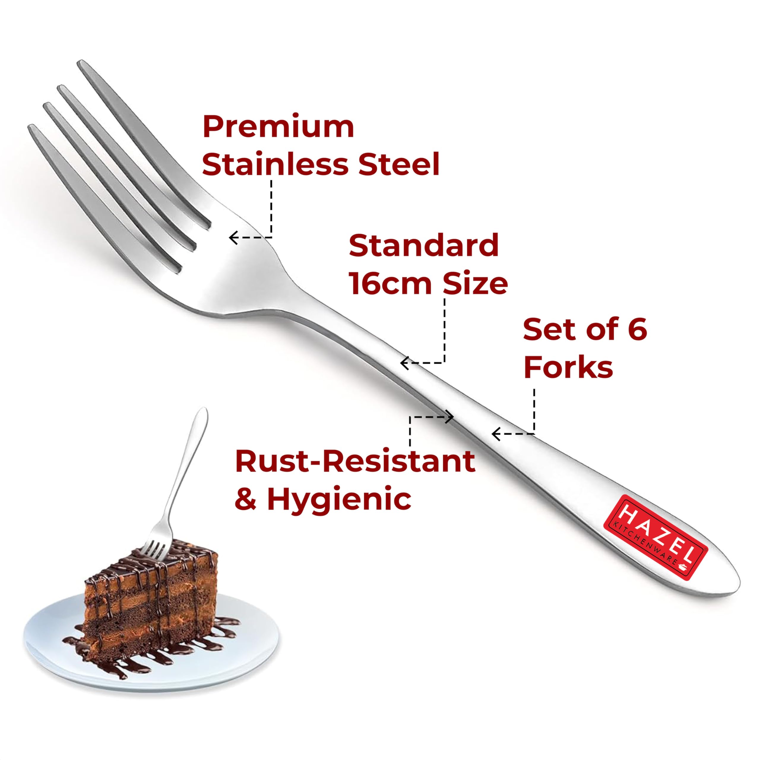 HAZEL Stainless Steel Fork Set of 6 | 16cm Rust-Resistant Cutlery Forks | Durable, Polished Table Forks for Dining & Kitchen Use 3