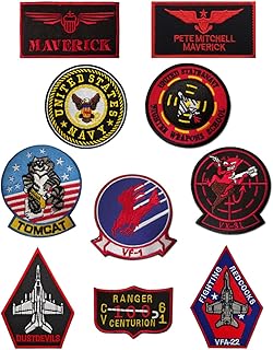 10 Pcs Tactical Patch Compatible with TV TOP Gun US Air Force Military Patch Embroidered Applique Army Emblem with Hook an...