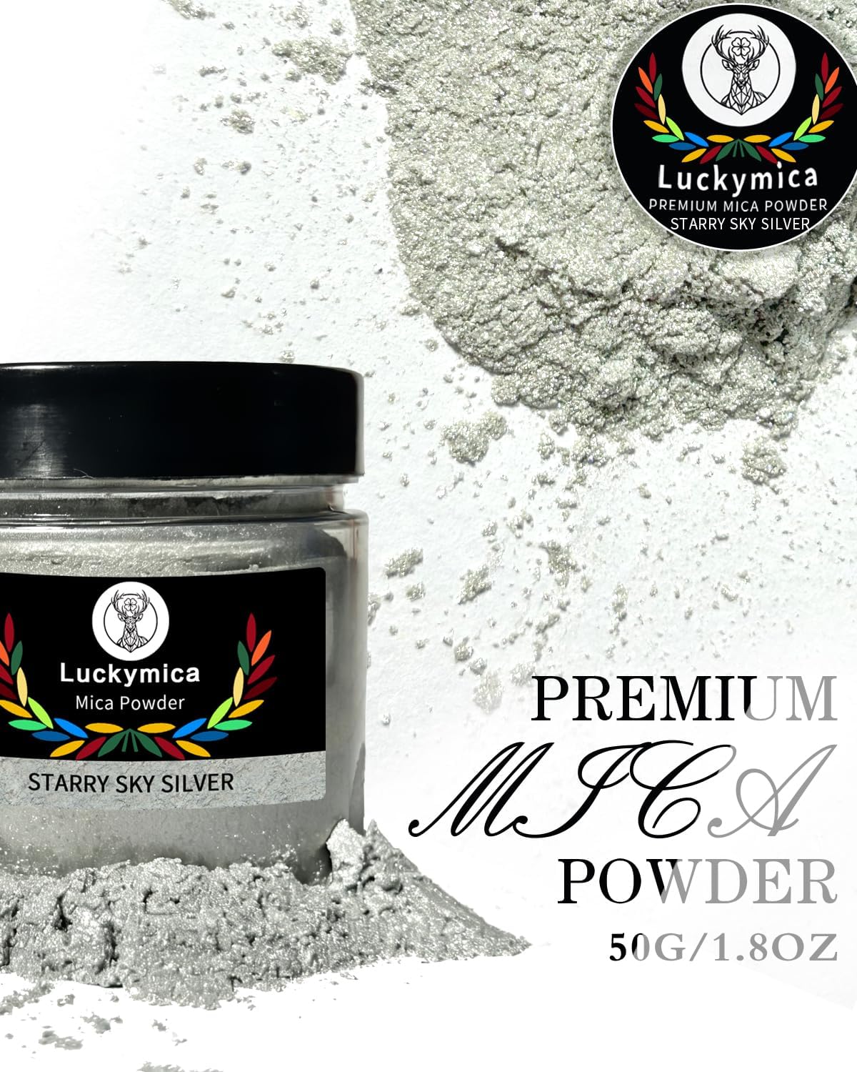 Mica Powder, Premium Pearlescent Pigment Powder for Epoxy Resin, Art, Dye, Nail Polish, Paint, Candle Making, Soap Making, Bath Bombs, DIY Cosmetics - Starry Sky Silver(50g / 1.76oz)