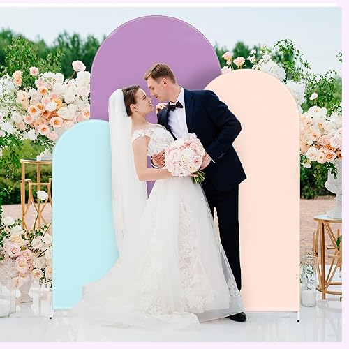 Miniatura 9 de Juego de 3 fundas para arco de boda de 456 pies, cubierta de telón de fondo de arco de doble cara de elastano ajustable para marco de arco, globo,