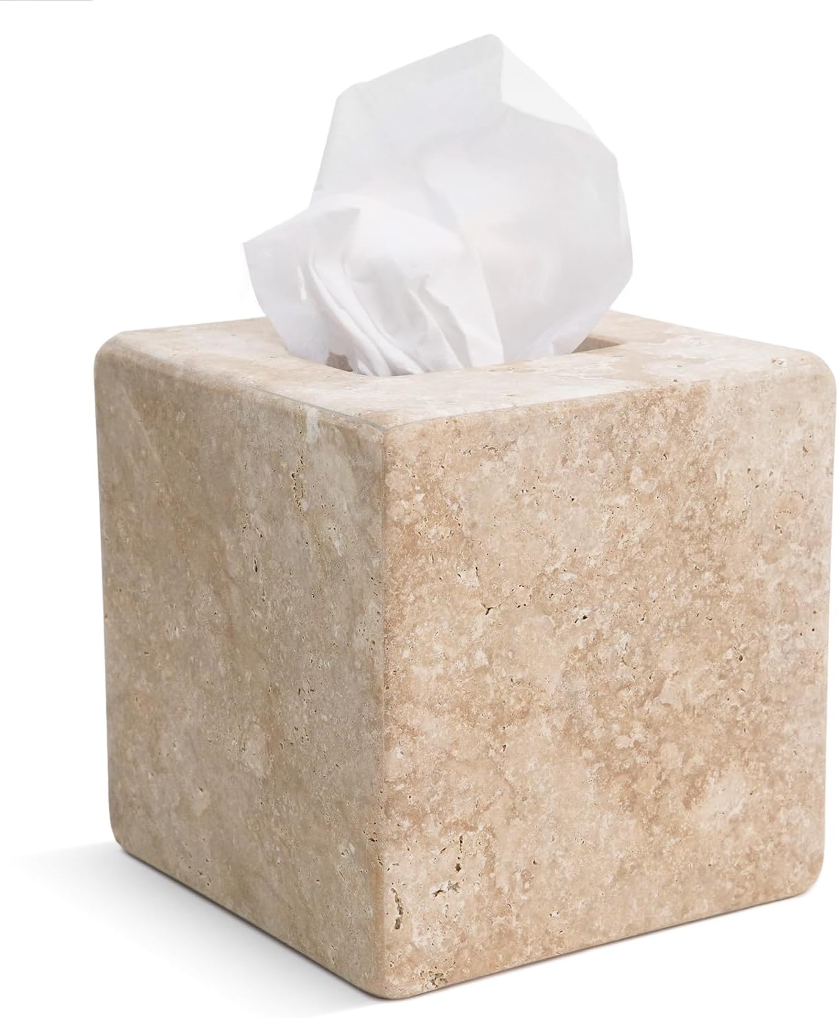 Marble Tissue Box 5.5 Inch Travertine Tissues Holder for Bathroom Vanity Organizer Countertop, Living Room, or Home Office, Decorative Box for Facial Tissues and Napkins