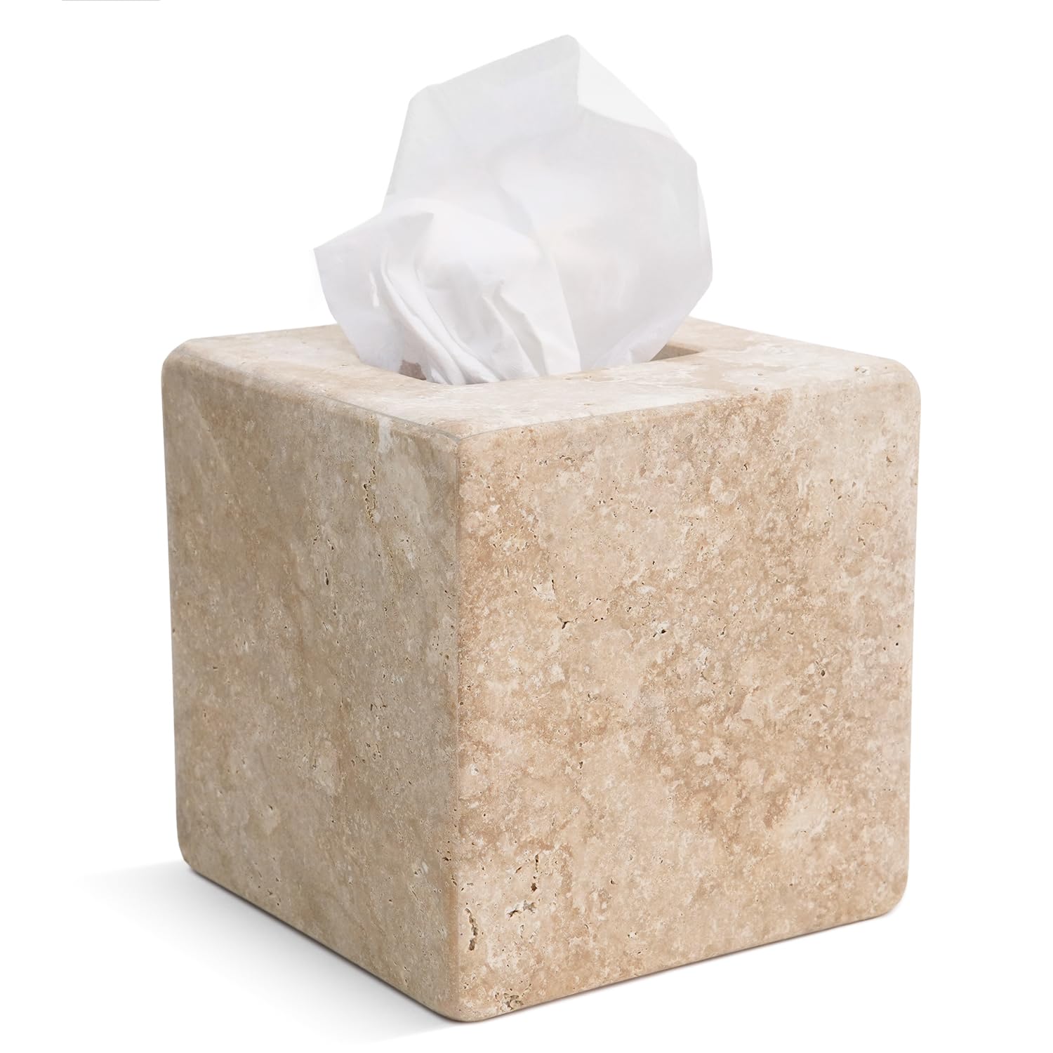 Marblore Travertine Marble Tissue Box 5.5 Inch Tissues Holder For Bathroom Vanity Organizer Countertop, Living Room, Or Home Office, Decorative Box For Facial Tissues And Napkins