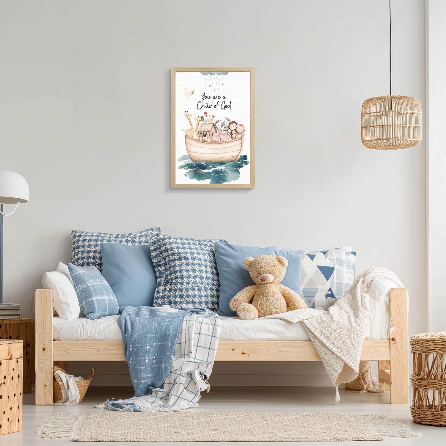 Clicyre Noah Ark Christian Wall Art, You Are a Child of God Scripture Canvas Print, Guardian Animal Wall Decor, Biblical Bible Verse Artwork for Baby Nursery Kids Room Wood Framed 12x16 Inch