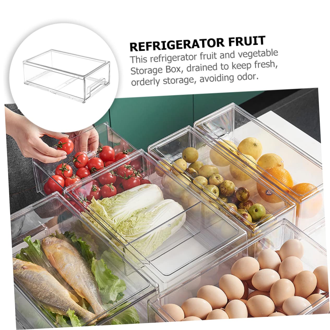 jojofuny Kühlschrankbox aus Pet mit Großer Kapazität Transparent und Leicht Herausnehmbar Schubladenbox für Gemüse und Geriebenen Käse Geeignet für Vorratskammer und Gefrierschrank