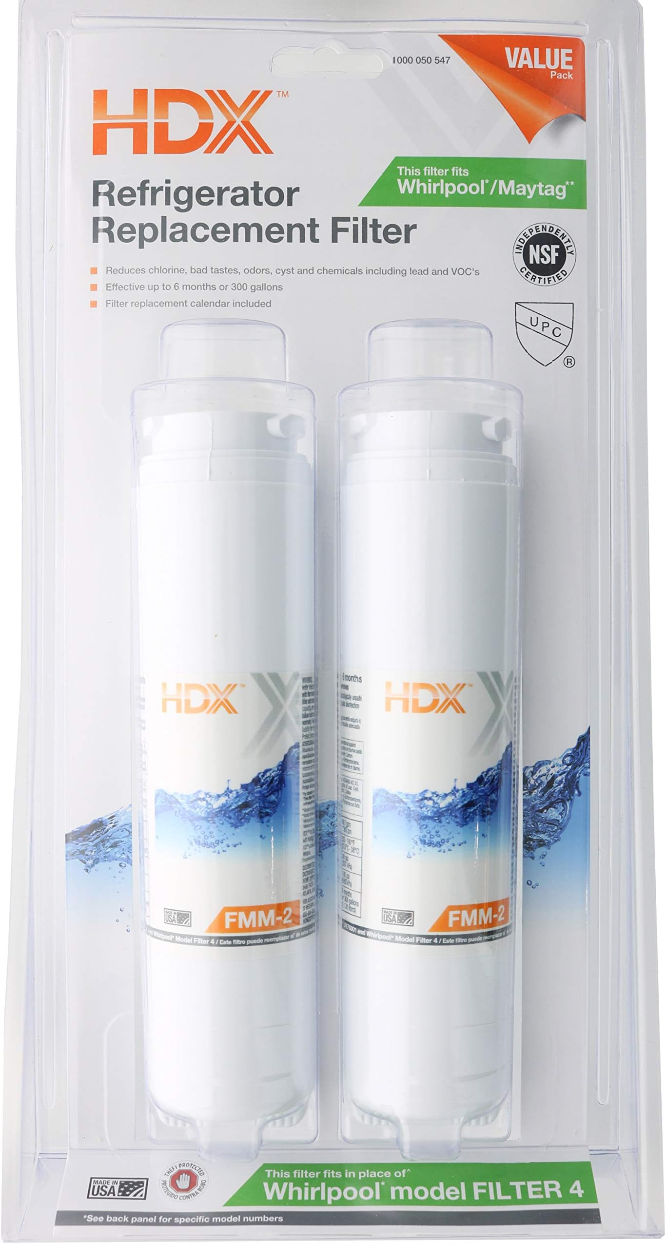 HDX FMM-2 Replacement Water Filter / Purifier for Whirlpool Refrigerators (2 Pack)