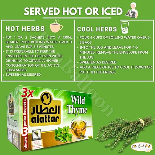Miniatura 2 de (20 bolsas) AlAttar Tomillo Salvaje Zaetar Té Zaatar Secado Premium Hierbas Egipcias Hierbas Hierbas Naturales Orientales Árabe Sabor Fuerte Sin
