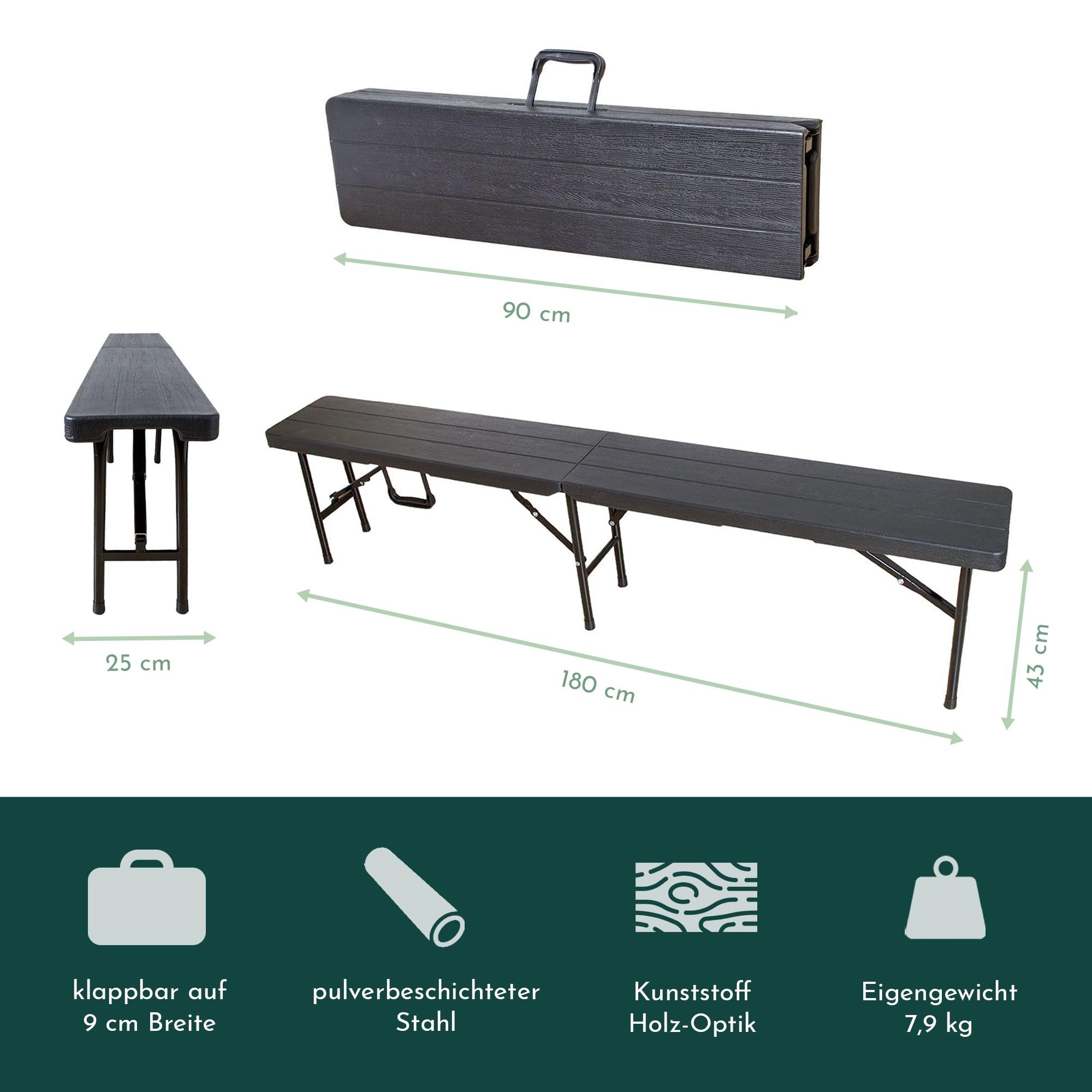 Inklapbare Bank - Kunststof - 183x28x43 Cm - Campingbank