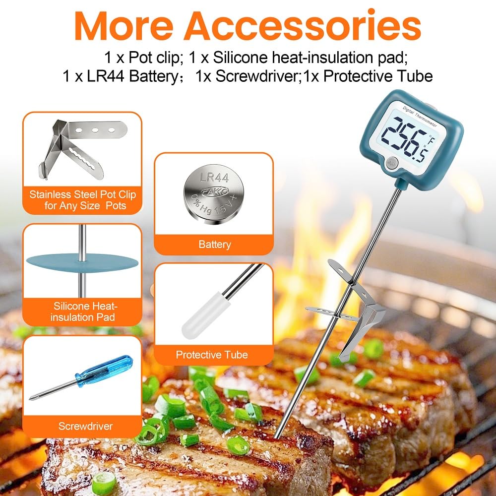 Candy Thermometer for Candy Making with Rotatable Large Display 10'' Long Probe,Digital Instant Read Candy Thermometer with Pot Clip,Candle Smoker, Oil Cooking (Blue)