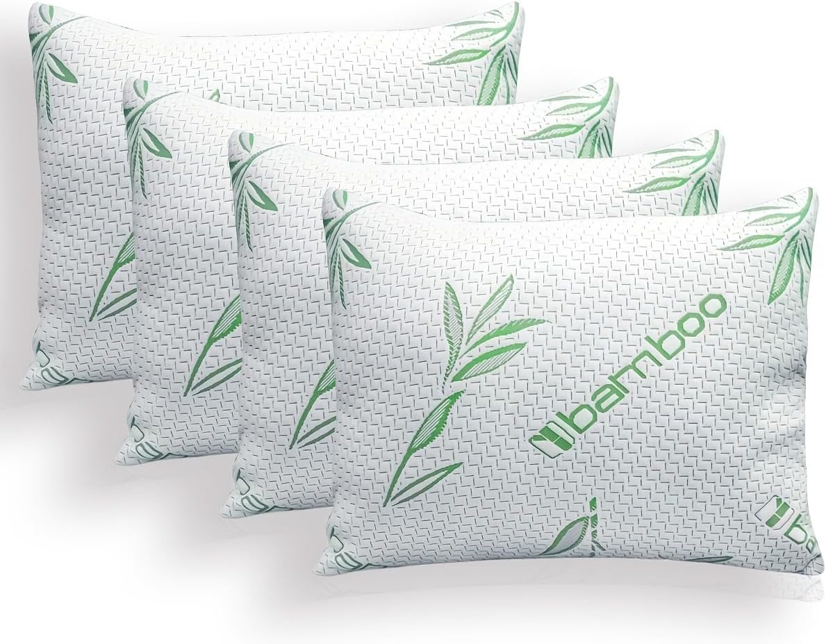 2/4PCS Bamboo Fiber Cooling Pillow Soft Breathable Sleeping Pillow Comfortable Skin-Friendly for Home & Hotel (4, Queen (U.S. Standard))