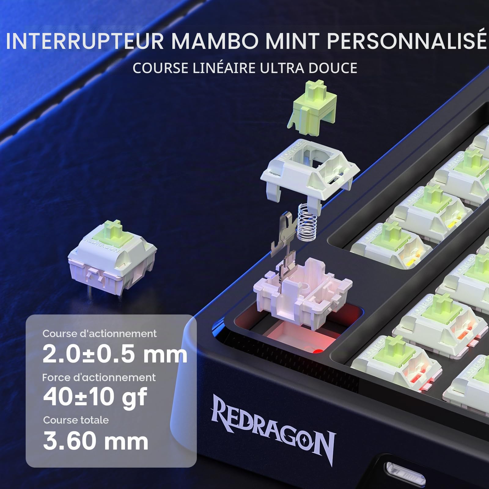 Redragon K673 GB Clavier Mecanique sans Fil Gasket 75 81 Touches PBT | Clavier mecanique sans fil Gasket 75 pourcent 3 modes 81 touches PBT controle bouton dedie attenuation bruit 5 couches