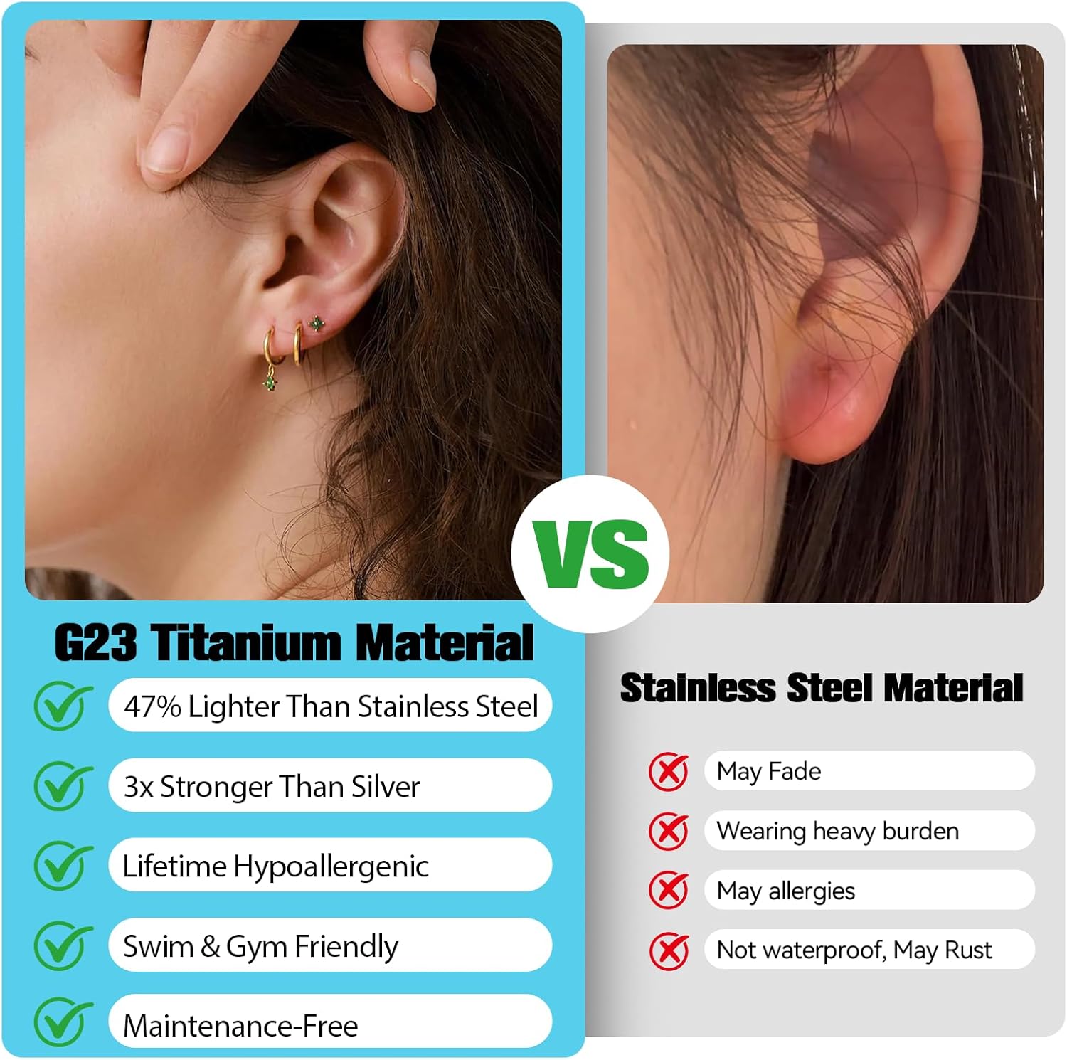 Hypoallergenic Titanium Hoop Earrings for Women&Men-8mm 10mm 12mm Small Silver Gold Huggie Hoops,Cartilage&Helix Sleeper Earrings for Sensitive Skin - Image 3