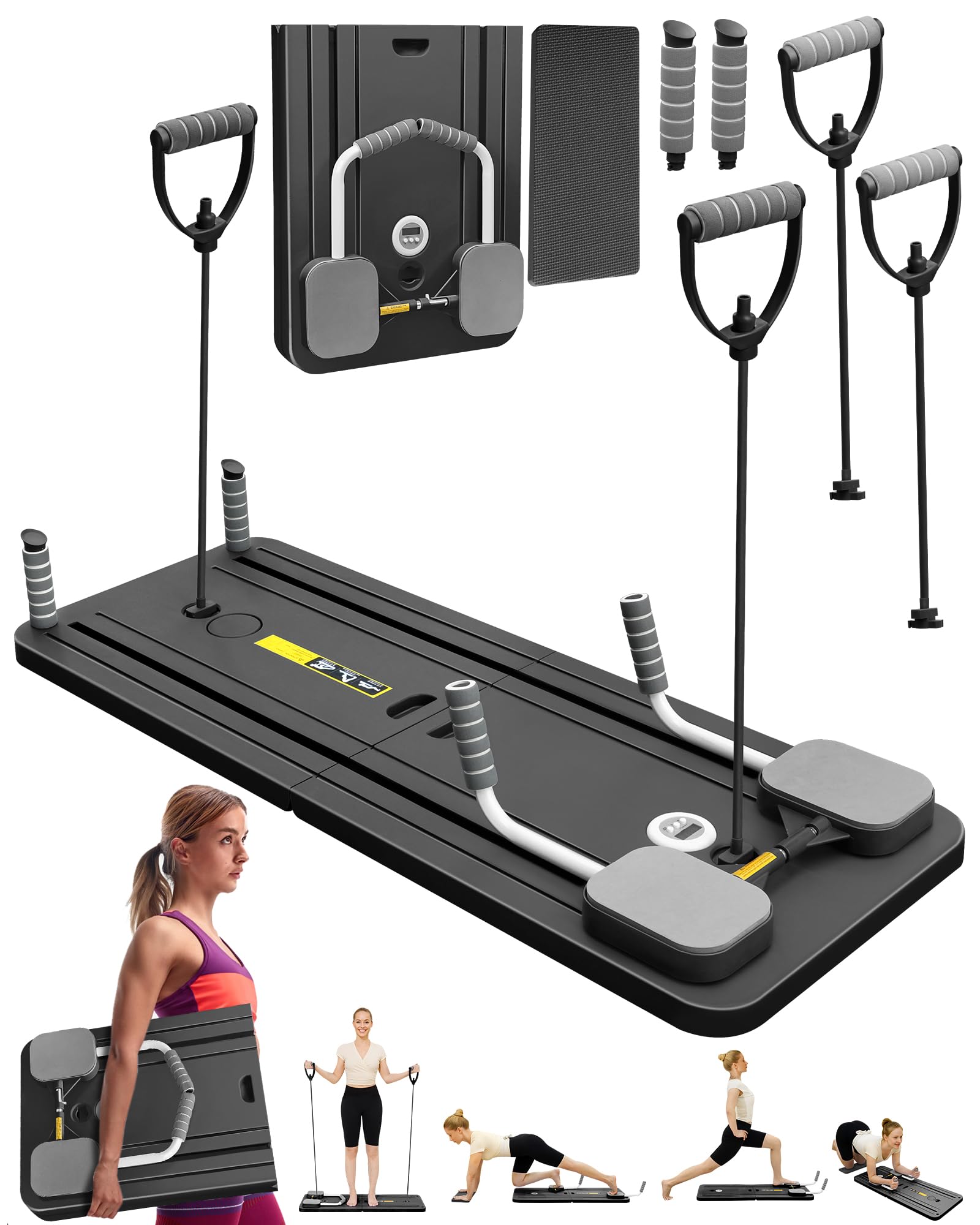 Portable Pilates Reformer Board - Upgraded Multi-Purpose 8 in 1 Foldable Home Pilates Equipment for Core/Back/Arm/Leg home workouts
