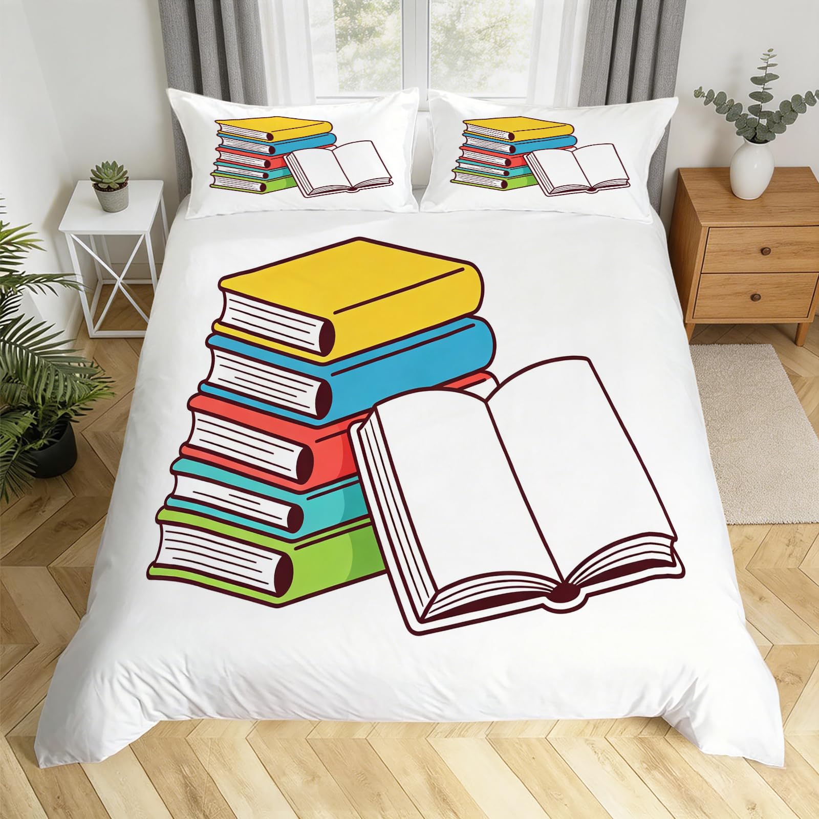 Parure de lit 240x280 cm livres 3D imprimée en microfibre douce avec 2 taies d'oreiller