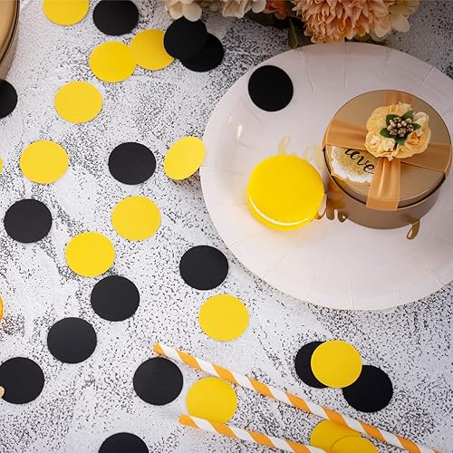Miniatura 3 de Decoración de mesa de confeti negro y amarillo para cumpleaños, graduación, baby shower, fiesta temática de mamá a abeja, 1.2 pulgadas de diámetro,