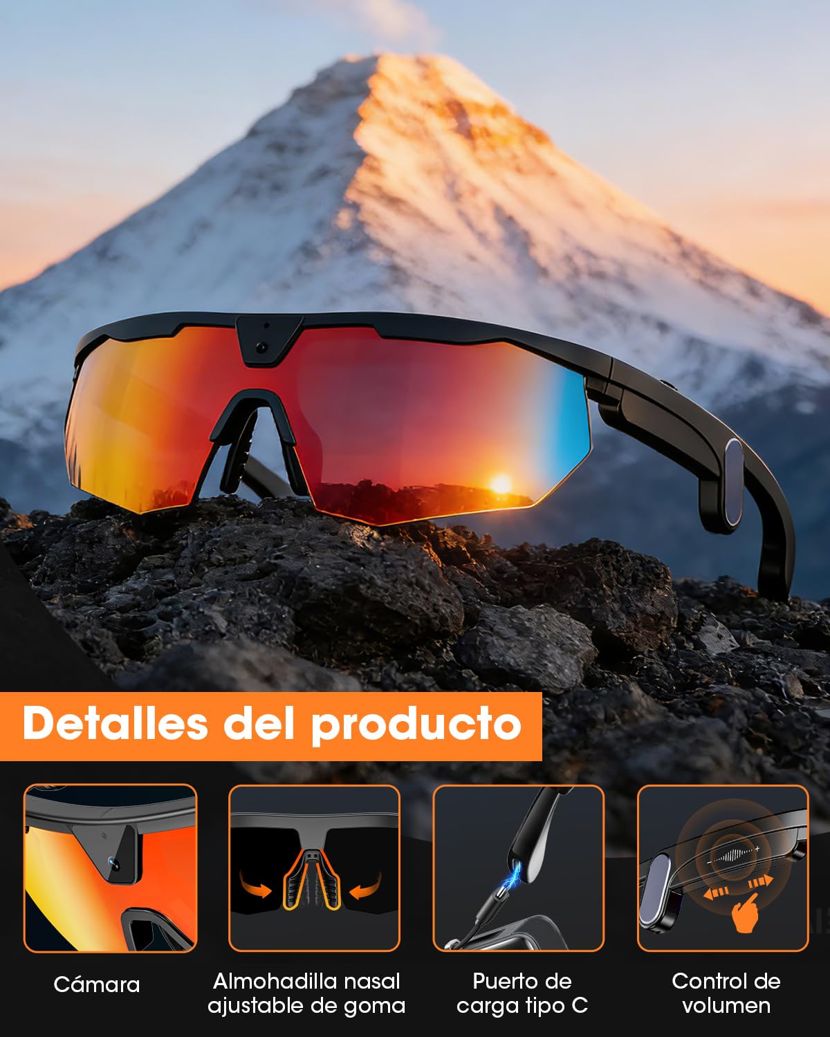 Mingtawn Gafas Inteligentes con CáMara, Ciclismo Gafas IA para Hacer Fotos/Realizar Llamadas Bluetooth/Reproducir MúSica/Traducir/Grabar Audio, Gafas De Sol UV400