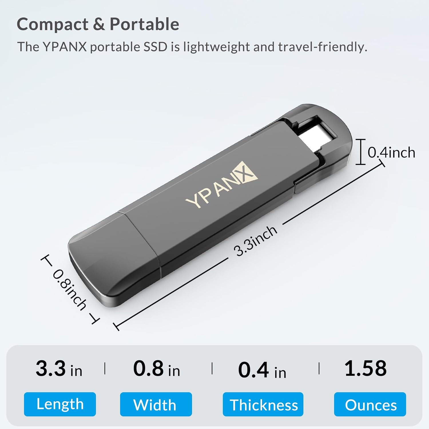 YPANX 1 TB Pro Portable SSD, 1000MB/s Speed, USB 3.2 Gen 2 + Type C Dual-Port, Lightweight External SSD for iPhone 15/16/Pro, Android, Windows, Mac, Tablets - Image 2