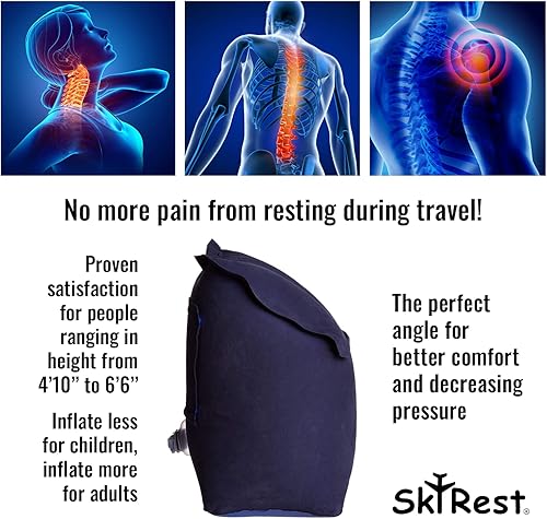 Miniatura 4 de SkyRest Almohada de viaje inflable para reposacabezas y cuello almohadas de siesta con diseño patentado portátil para aviones autobuses autos trenes
