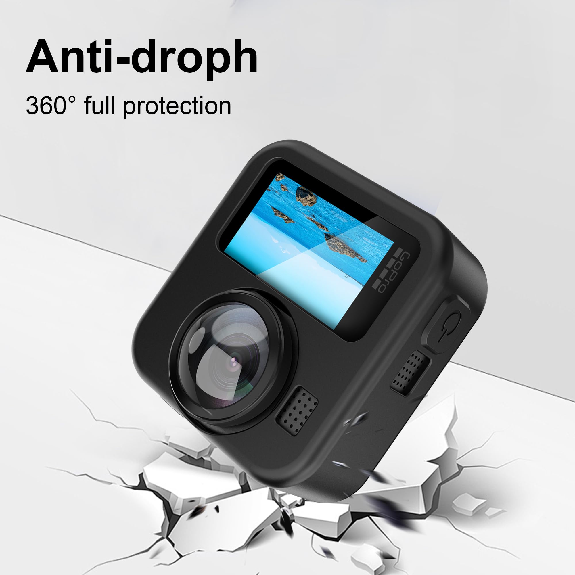 Effcotuo Etui na telefon komórkowy do GoPro MAX 2 z 2 sztukami folii ochronnej do szkła pancernego, ultra cienkie etui, odporne na uderzenia, etui ochronne na telefon komórkowy, amortyzacja wstrząsów