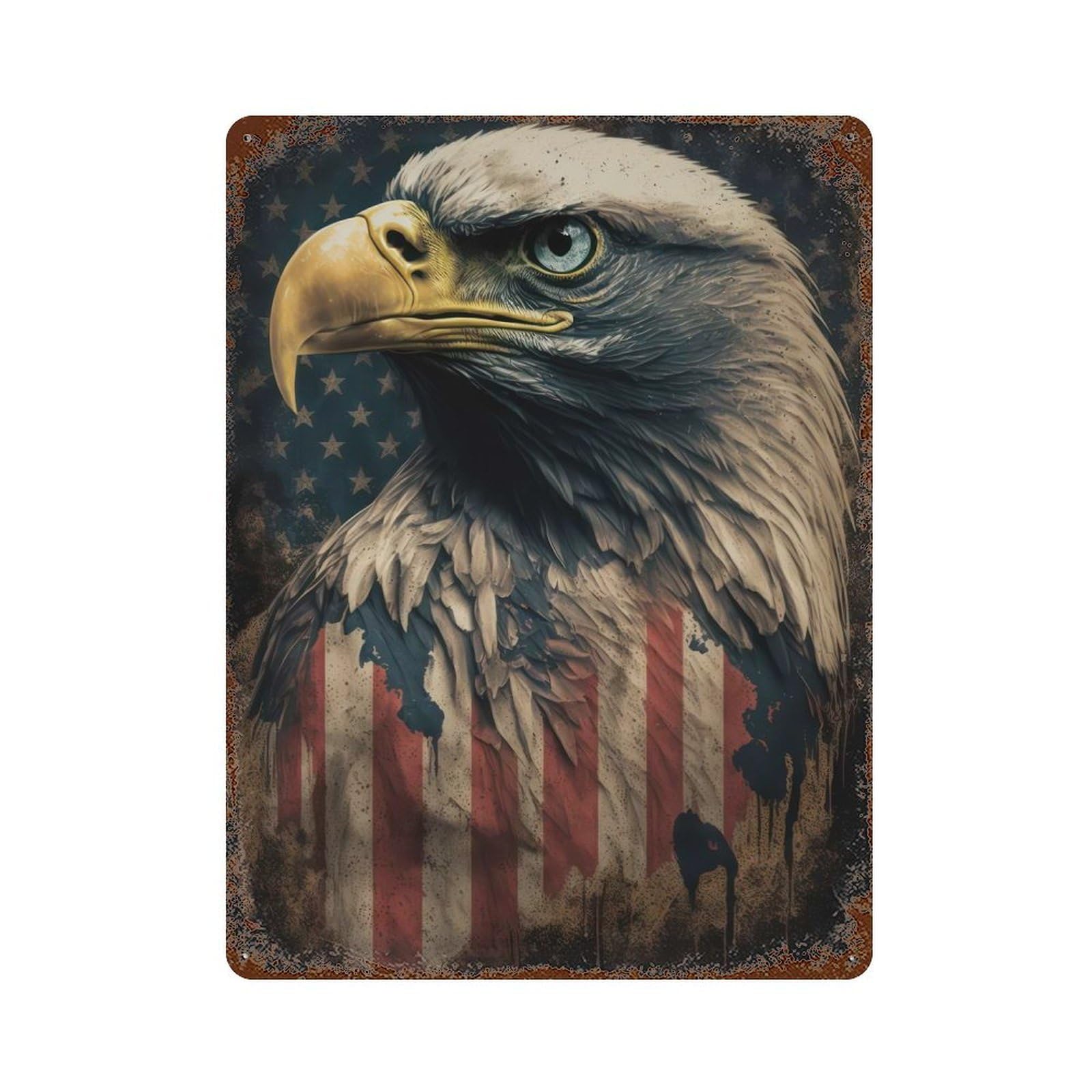American Bald Eagle Aged Metal Wall Plaque 15.7"x11.8", Industrial Home Decor for Pub, Kitchen And Man Cave Decor