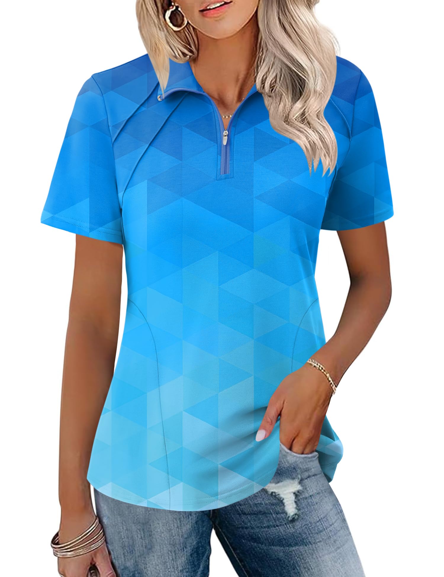 LOMON Womens Golf Polo Shirt Summer Short Sleeve Quarter Zip Outfit