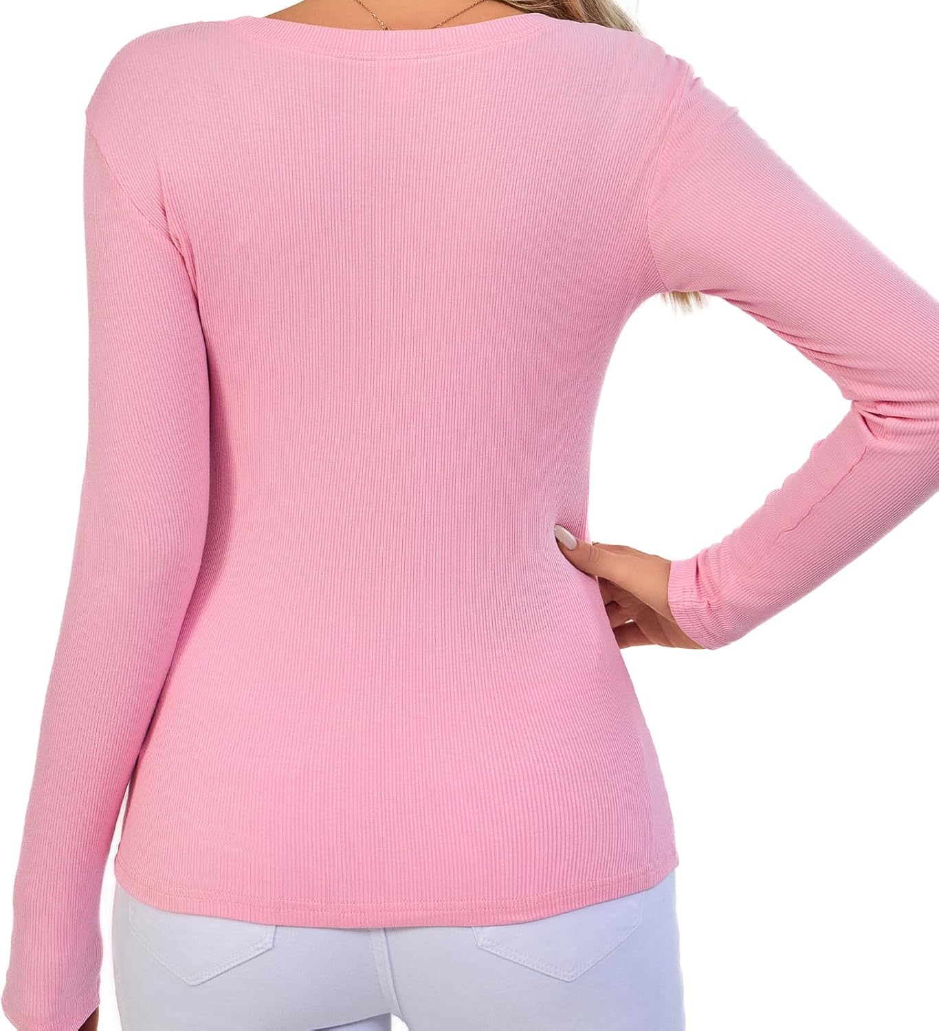 Ribbed Long Sleeve Shirts Underscrub Scoop-Neck Basic Cute Going Out Trendy Tops - Image 3