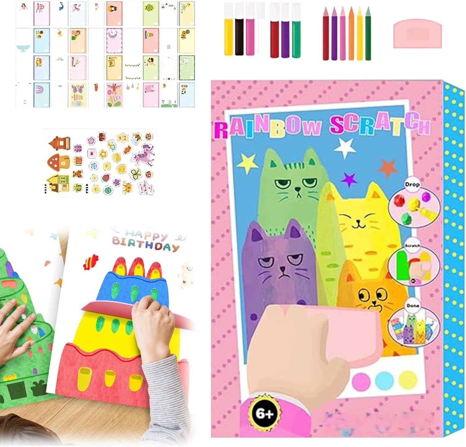 BNGXR Rainbow Scratch Paper Art Set Notebooks, Magic Dot Scratch Painting Party DIY Gifts for Girls and Boys (2Pcs)
