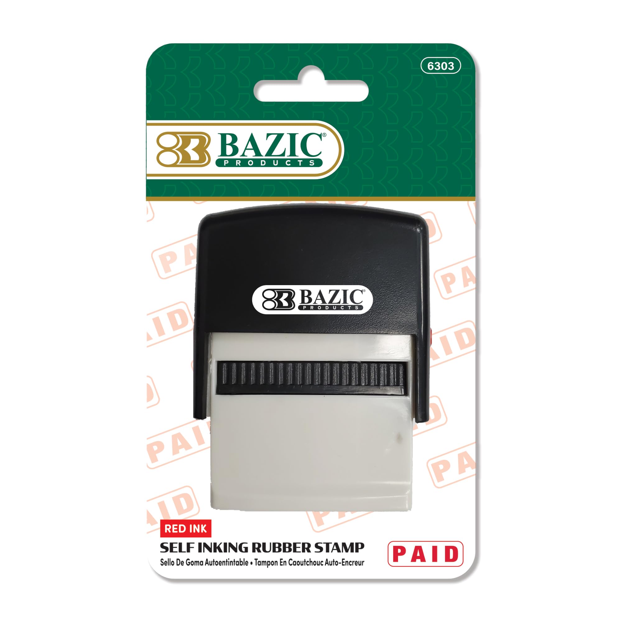 BAZIC Products Paid Self-Inking Stamp with Red Ink for Office, Business, and Documents, Easy Refillable Pad, Crisp & Clear Impressions, 1-Pack
