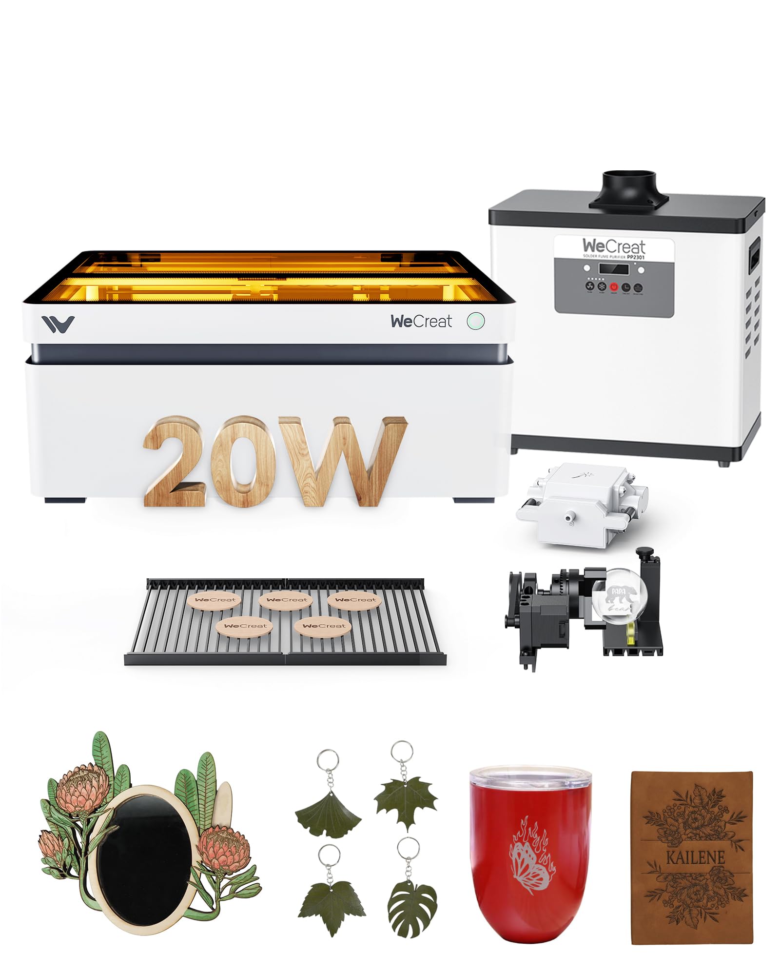 Vision 20W Laser Engraver Machine, with AirGurad Pro Fume Extractor, 4 in 1 Rotary, Auto-Lifting, Smart HD Camera, Laser Engraver for Metal Tumblers Wood Acrylic Leather