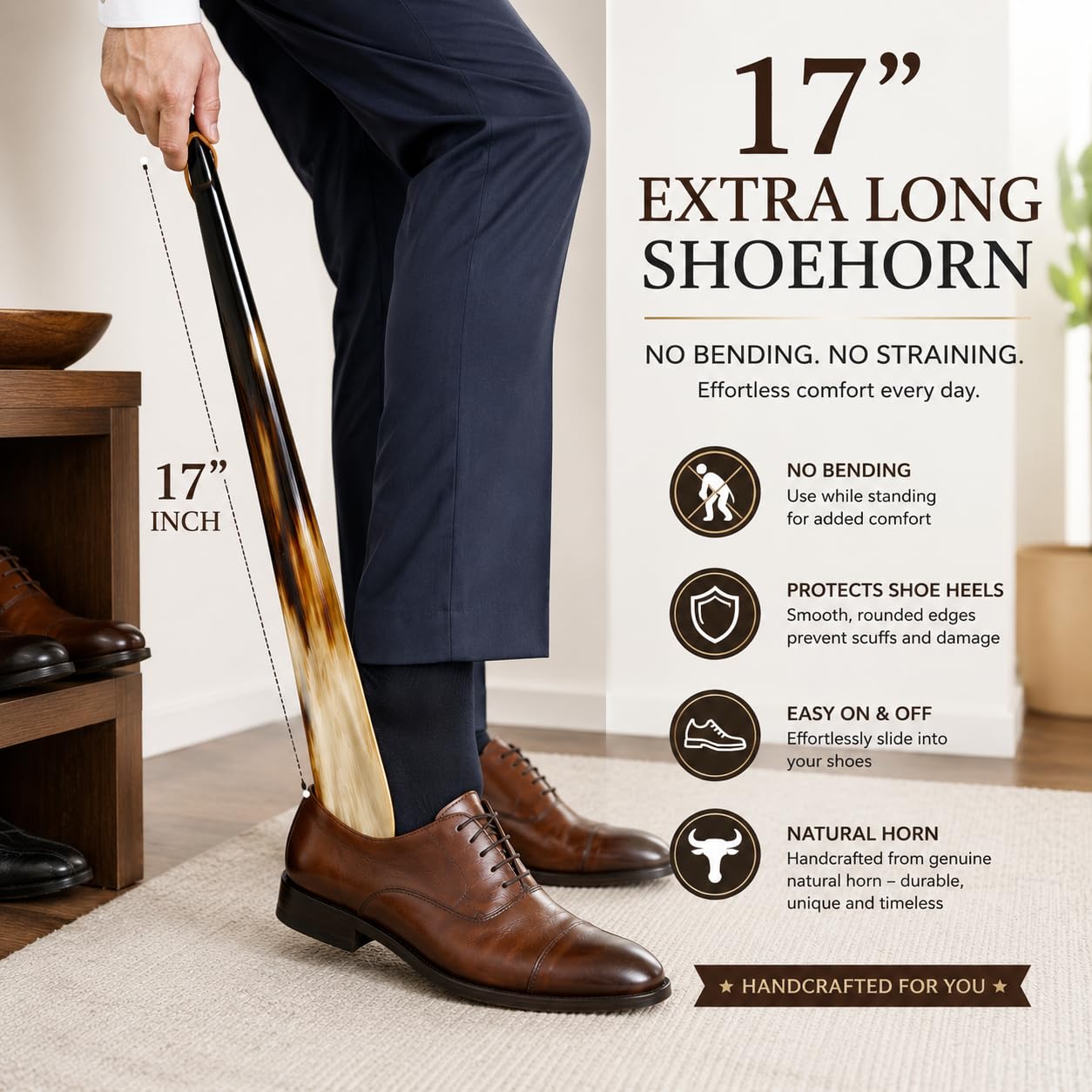 Calzador calzador hecha con hecho a mano de cuerno auténtico. En casa o de viaje usar. Para los hombres o las mujeres zapatos y botas. Mejor Idea de regalo.