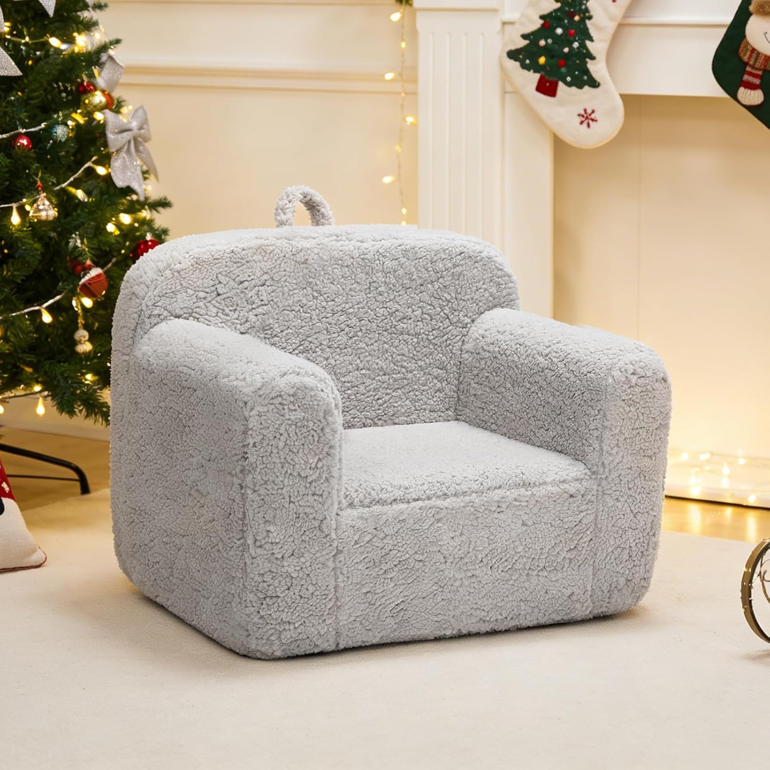 ALIMORDEN Kids Ultra-Soft Snuggle Foam Filled Chair, Toddler Cuddly Sherpa Reading Couch for Boys and Girls, Light Grey - Image 4