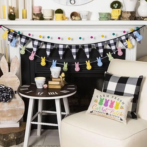 Miniatura 7 de Rguct Fundas de almohada de Pascua de 12 x 20 pulgadas, silueta blanca y negra, conejo, decoración de granja de Pascua, almohadas de conejos de