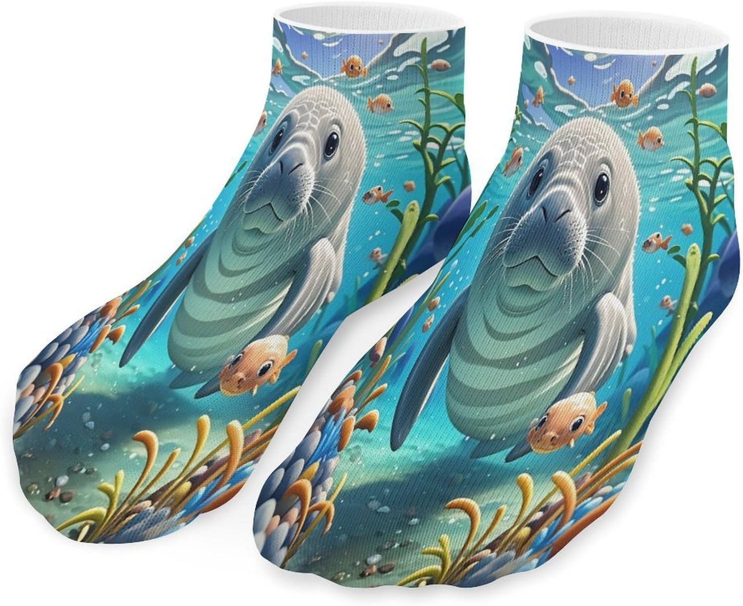 Cute Sea Animal Manatee Ankle Sock-Low Cut Breathable,Basketball Socks for Men Women,Tube Socks for Work Sports