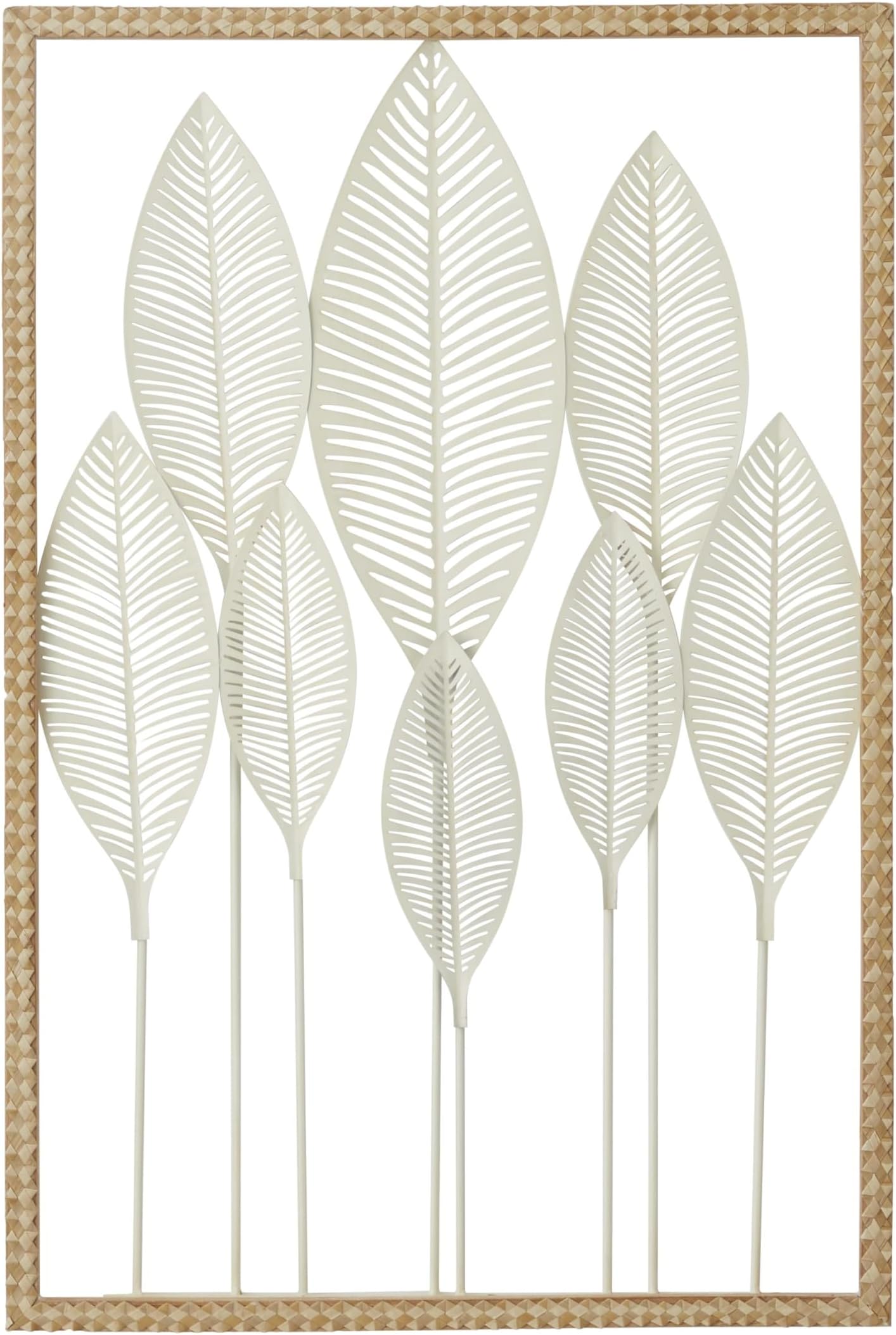 Deco 79 Metal Leaf Home Wall Decor Tall Cut-Out Wall Sculpture with Intricate Laser Cut Designs, Wall Art 22" x 1" x 32", White