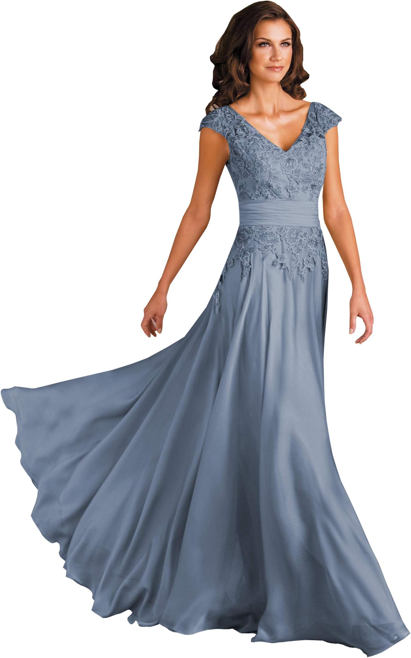 SukleetWomen's Lace Applique Mother of The Bride Dresses for Wedding V-Neck Long Formal Evening Gowns
