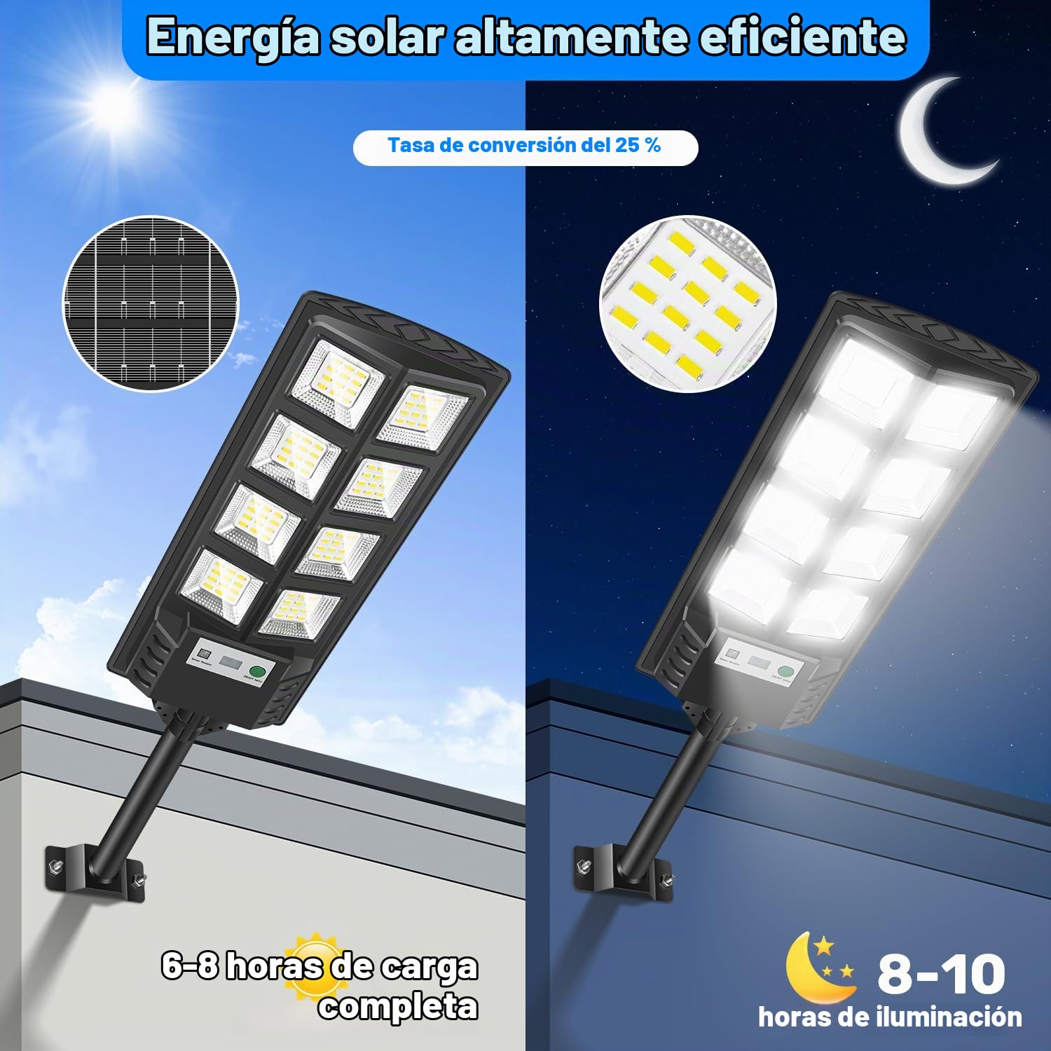 Farolas Solares Exteriores, 600W Potente Luz Solare Exterior con Sensor de Movimiento,Control Remoto, 6500K LED Focos Solares Exterior Impermeable Lampara Solar para Jardín Garaje, 4 Paquete