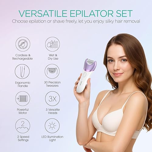 Miniatura 9 de VOYOR Depiladora para mujer, depiladora 3 en 1 para mujeres, depiladora depiladora para piernas y brazos con 30 pinzas, afeitadora eléctrica