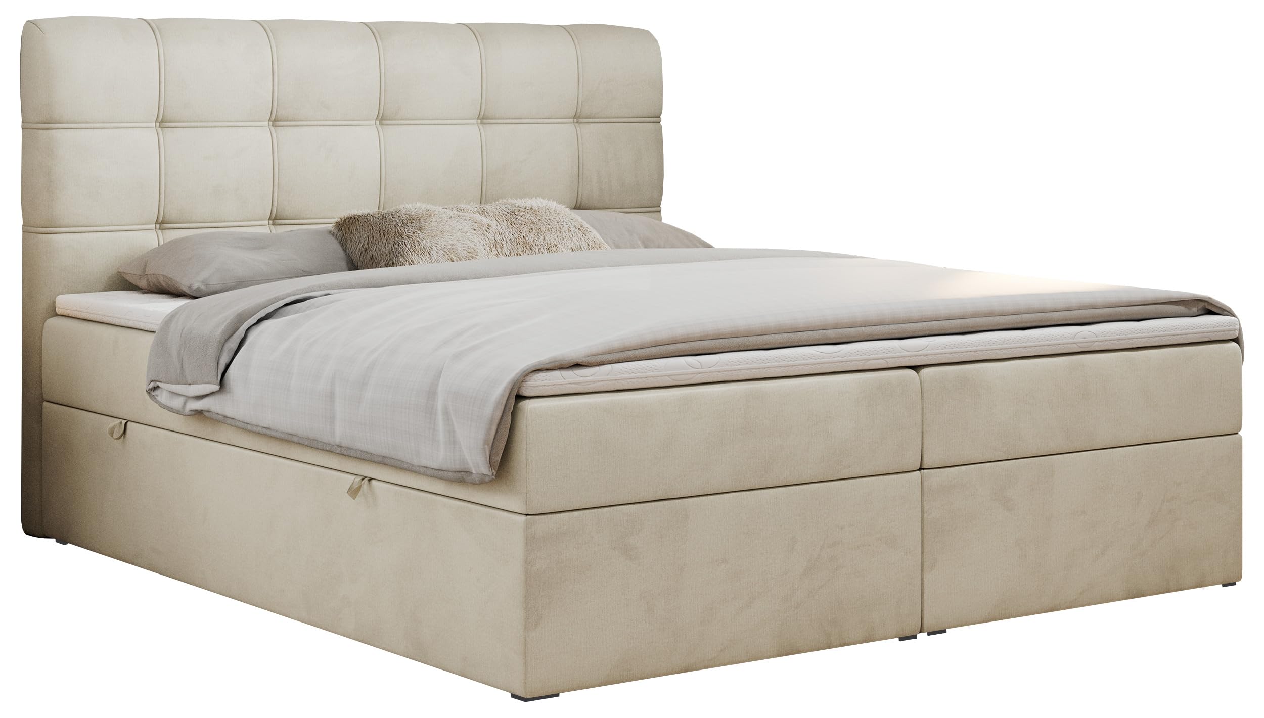 MKS MEBLE Boxspringbett 180x200 mit Matratze, Bett mit Multipocket - Matratze H3 und Topper, Polsterbett 180x200 mit Bettkasten und Kopfteil, Fast - Beige Monolith