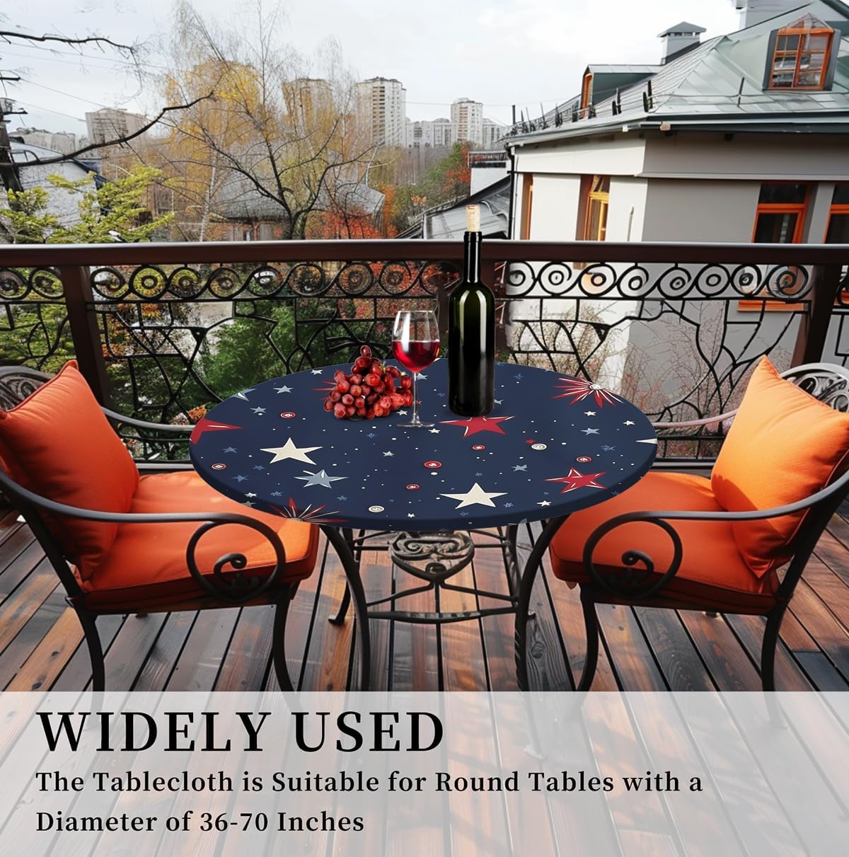 Waterproof Tablecloth with Elastic Tablecloth for Round Tables 36"-70" for Indoor Outdoor Patio Use, 60Inch, Stars and Fire