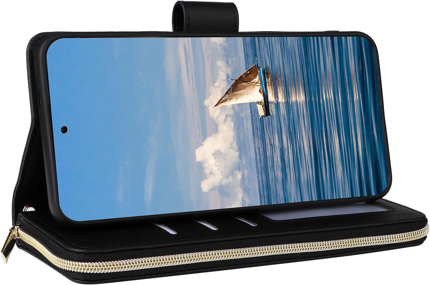 Asuwish Phone Case for Samsung Galaxy S24 5G Wallet Cover with Tempered Glass Screen Protector Strap Card Holder Slot Stand PU Leather Flip Cell Rugged Magnetic Zipper S 24 24S G5 Women Girls Black