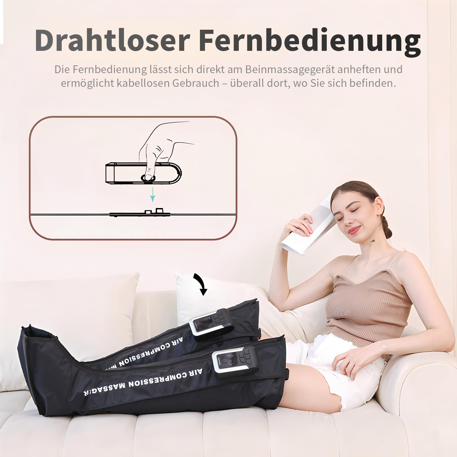 mono Kabellose Recovery Boot, einzelner Kompressionsstiefel für Muskelregeneration&Durchblutung, Druckwellen-Therapie (Sport/Regeneration/Lymphdrainage) (L-Beinumfang von 49-60 cm)