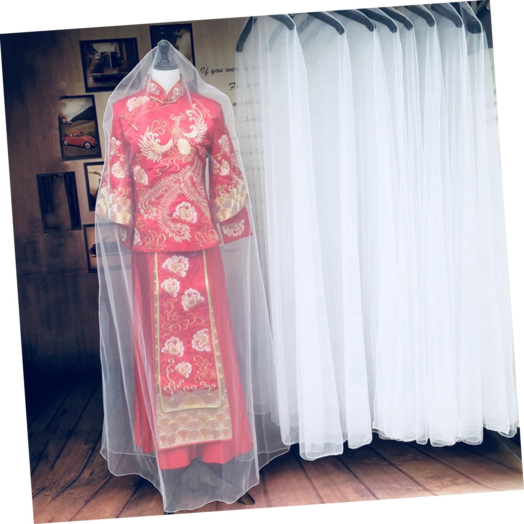 Cabilock 3pièces Housse De Mariage Suspendue Pour Robe Longue De Rangement Transparent Tulle Renforcé Anti-poussière Pour Gown Pour Mariées Et Stockage à Domicile