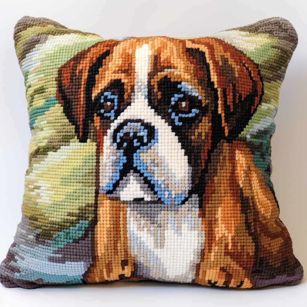 Bulldog Latch Hook Kits Pillow with Printed Canvas Cushion Embroidery Crochet Yarn Hooking Kit Pillowcase for Home Christmas Decoration 43x43cm(7)