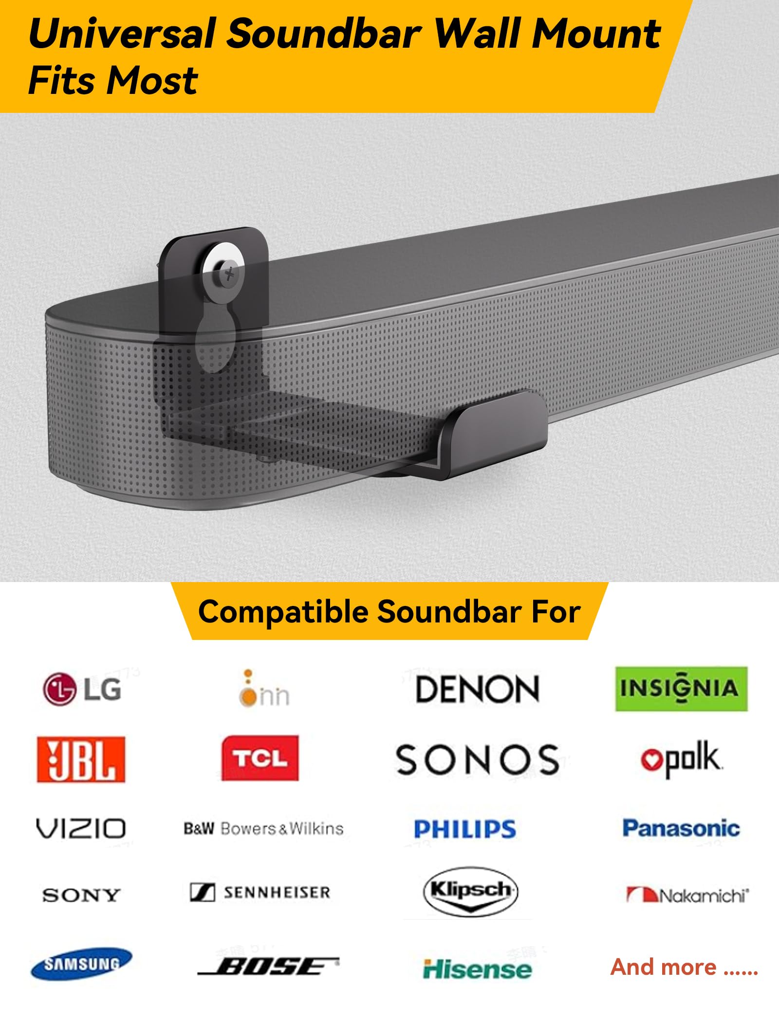 Soporte de barra de sonido, (2 juegos) soportes de pared para altavoces debajo de la TV, montaje de estante de barra de sonido resistente de 3.4 a 5.8 pulgadas para Samsung, Vizio, Lg, Sony