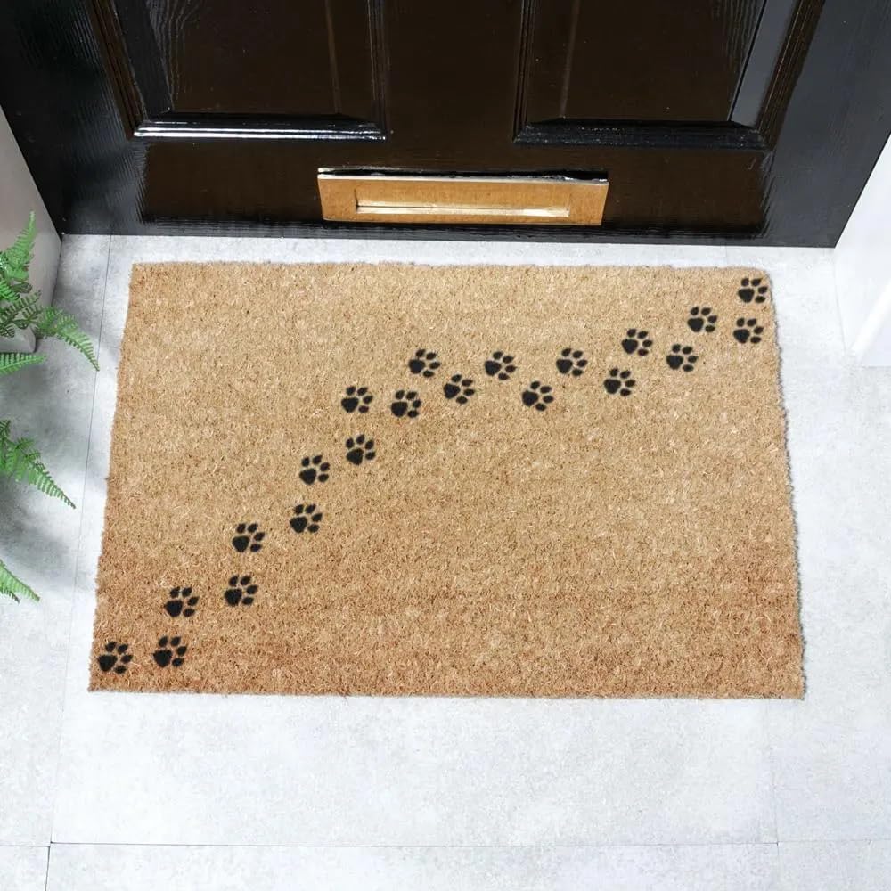 Artsy Mats - Paw Print Coir Doormat - Made from Tufted Coconut Fibre - Non-Slip Natural Rubber Backed Doormats Indoor - Heavy Duty, Decorative OutDoormats, (60x40cm) — image 1