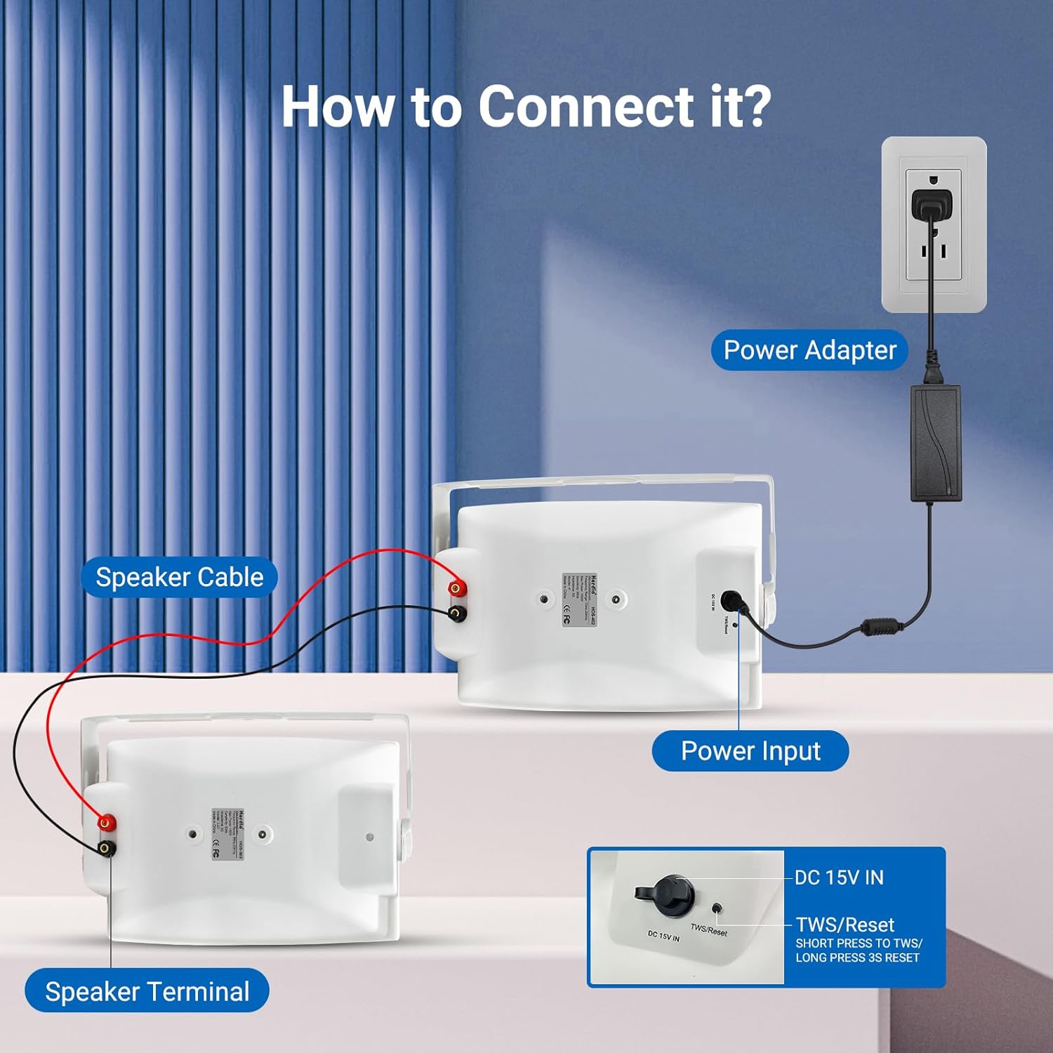 Herdio 5.25 Inches 300 Watts Outdoor Bluetooth Speakers, Bluetooth 5.3,TWS Stereo Paring,Wall Mount Speaker System Waterproof Suitable for Patio Home Poolside Deck Backyard (Pair, White) - Image 3