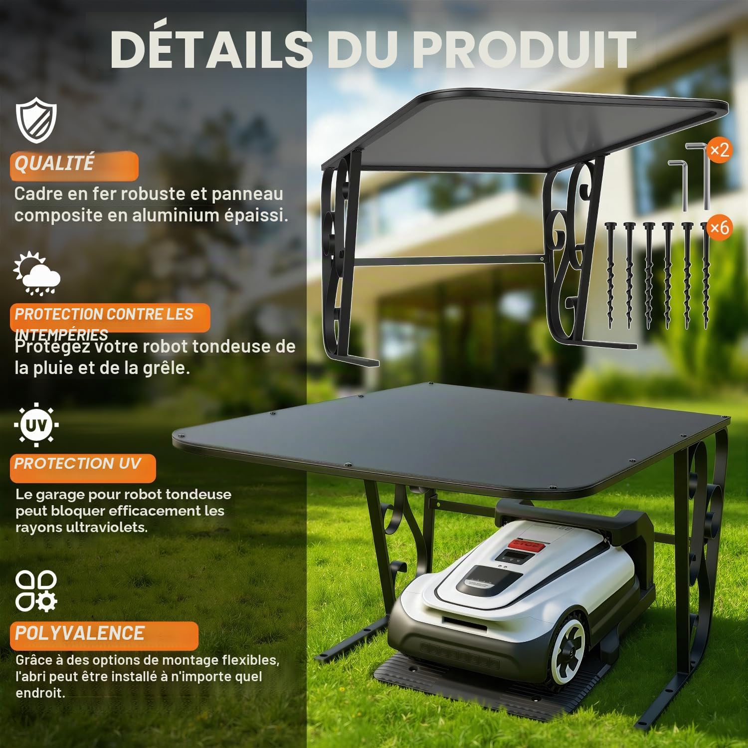 Garage pour robot tondeuse, Garage en composite d'aluminium pour robot tondeuse, Garage pour robot tondeuse résistant au vent et aux intempéries, Protégez le robot tondeuse des rayons UV